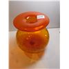Image 4 : VINTAGE FLARED TOP ORANGE CRACKLE GLASS AMBERINA HANDBLOWN VASE