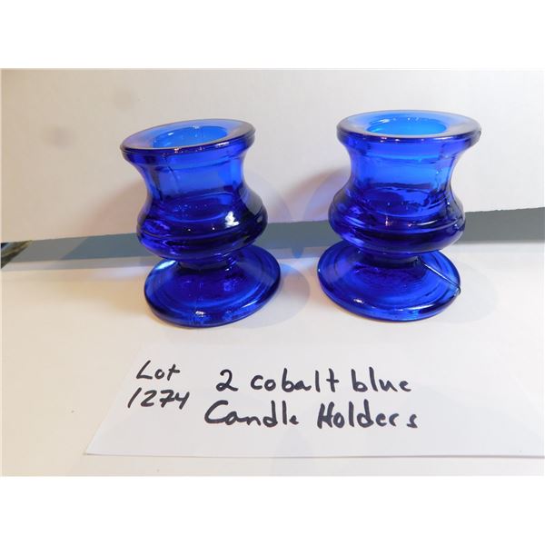 2 COBALT BLUE CANDLE HOLDERS