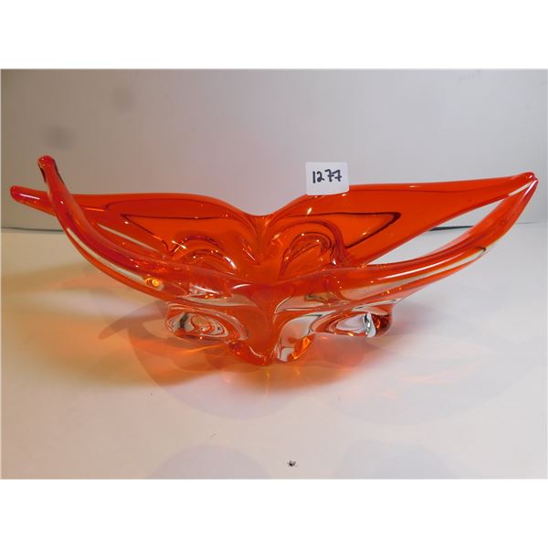 ORANGE HAND BLOWN ORANGE ART GLASS WITH CROSSED ARMS