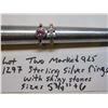 Image 1 : TWO STERLING SILVER RINGS WITH ONE PINK AND ONE CLEAR STONES SIZE 5 ¾ AND 6