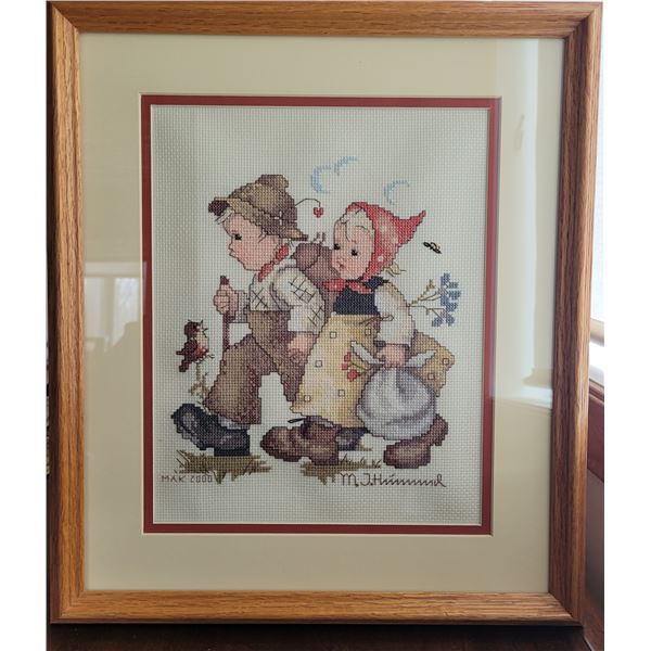 Hansel and Gretel counted cross stich picture, beautifully done with double matts and coordinating f