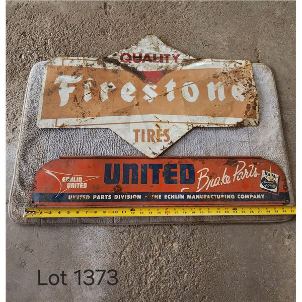 Firestone Tires Sign (2 sides) and United Sign