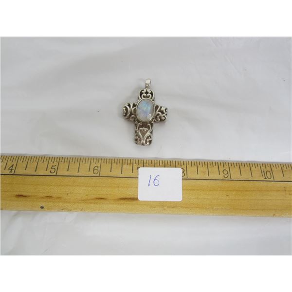 Sterling Silver Cross with a White Opal Set in it