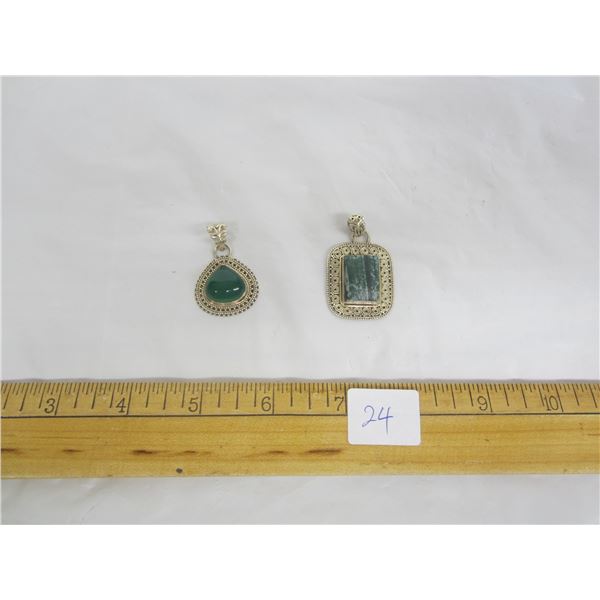 2 Sterling Silver 925 Pedants with Green Stones
