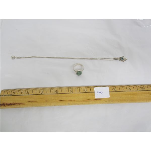 Sterling Silver Chain with Pendant and Unmarked Silver Ring