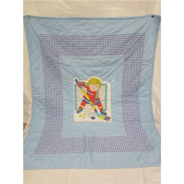 1984 Cabbage Patch Kids Childs Blanket in Great Condition with Hockey Player on it  3 feet x 4 feet