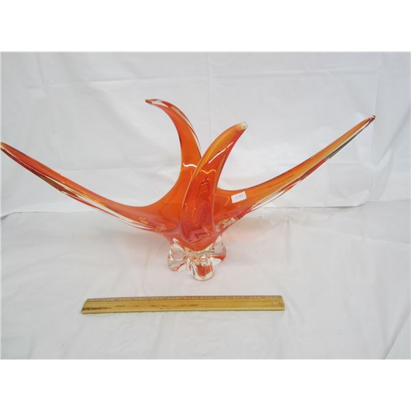 Large MCM Orange Art Glass Item Marked Chalet Glass