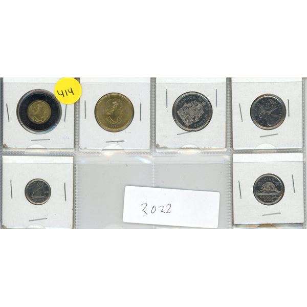 2022 Canadian Coin Set. ($1, $2, 5, 10, 25, Cents)