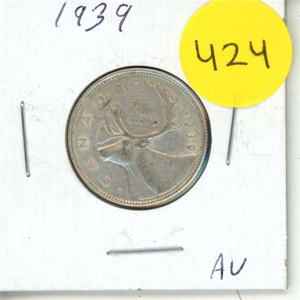1939 Canadian 25 Cents Coin.