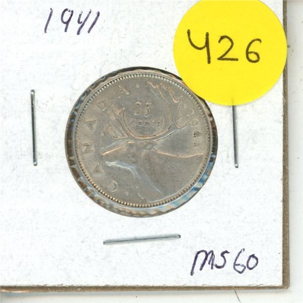 1941 Canadian 25 Cents Coin.
