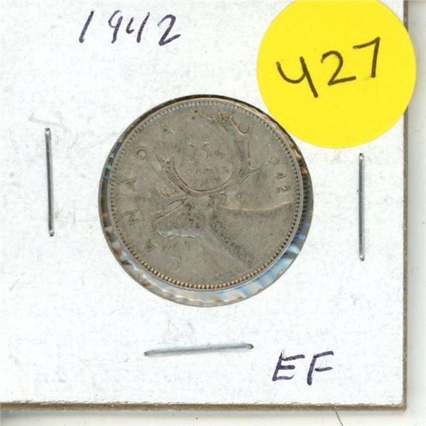 1942 Canadian 25 Cents Coin.