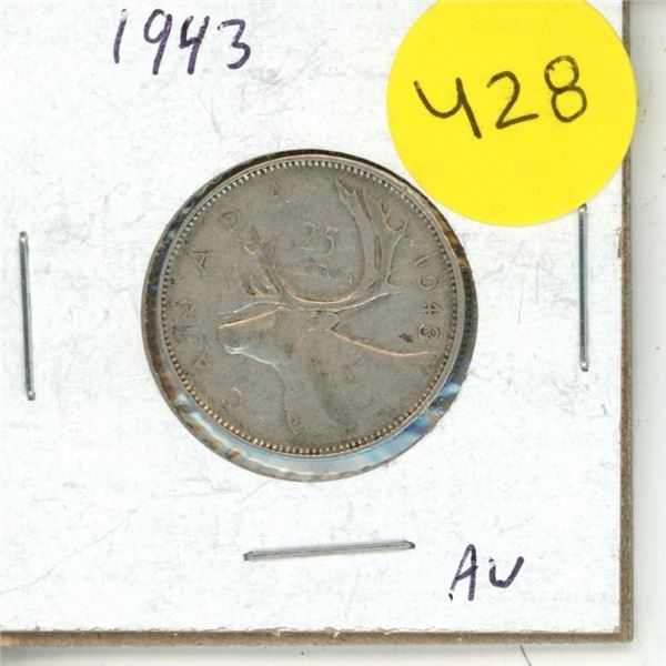 1943 Canadian 25 Cents Coin.
