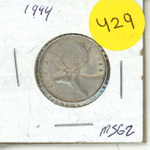 1944 Canadian 25 Cents Coin.