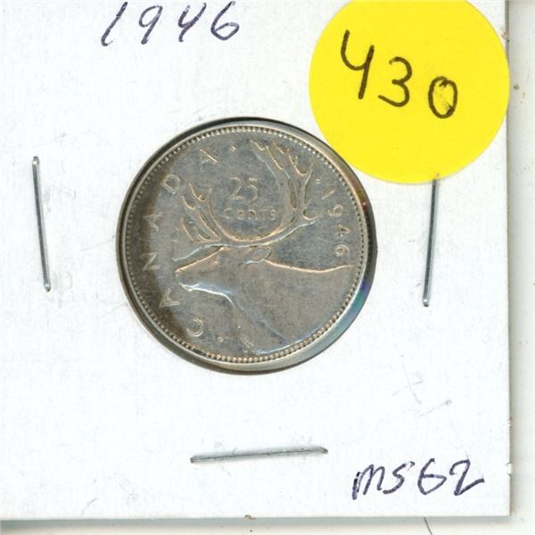 1946 Canadian 25 Cents Coin.