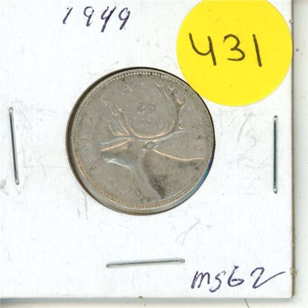 1949 Canadian 25 Cents Coin.