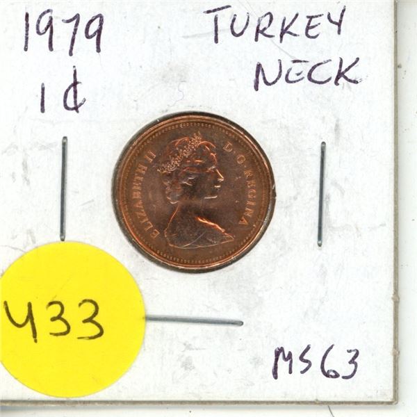 1979 Canadian One Cent Coin - Turkey Neck.