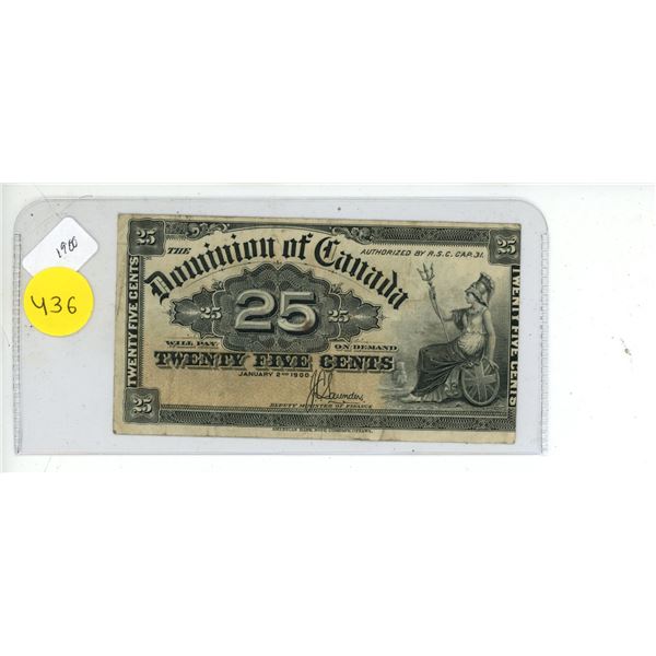 1900 25 Cents Canadian Shinplaster.