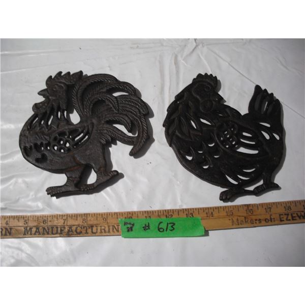 Cast Iron Rooster Design Trivets.
