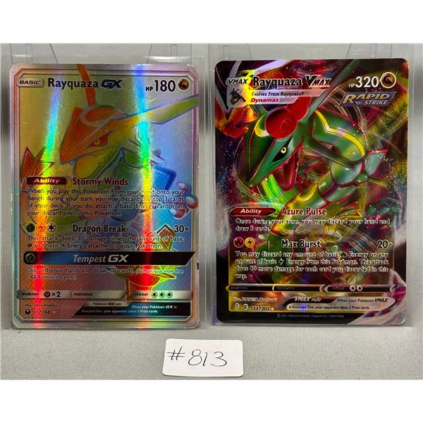 Pokemon Rayquaza GX-HP & Rayquaza VMax NR Mint Rainbow Cards (Cannot Verify Authenticity)