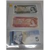 Image 1 : 1973 One, 1974 Two, 2006 Five Canadian Dollar.