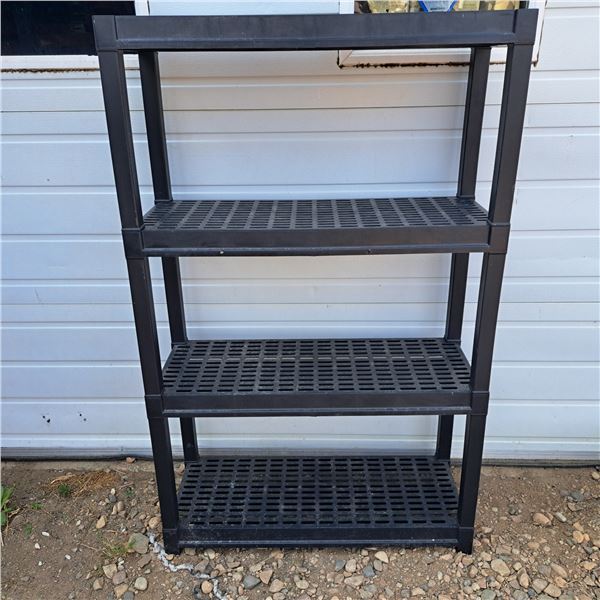 4 tier plastic shelf- 57"H by 37"L by 13"W