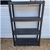 4 tier plastic shelf- 57"H by 37"L by 13"W