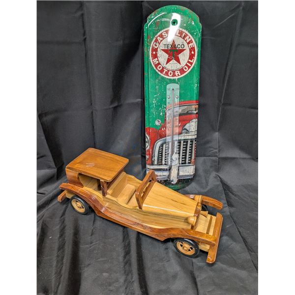 Wood Antique model Car/"Texaco" repro thermometer