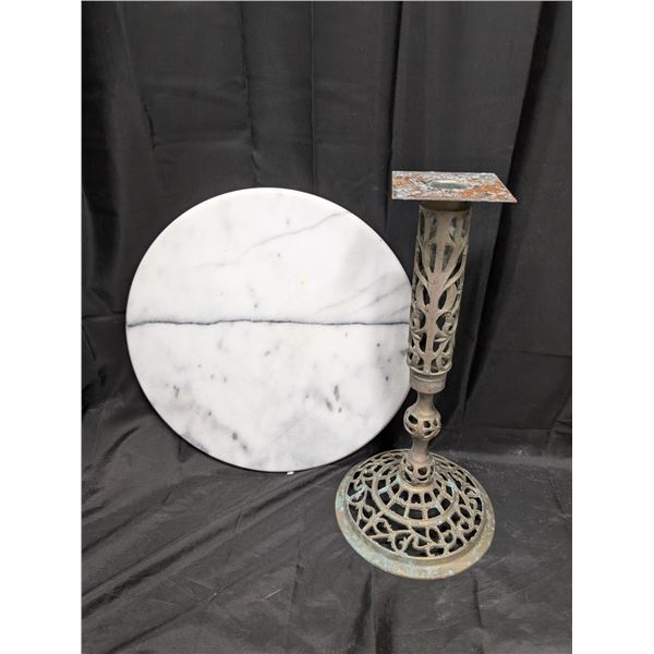 Round Marble Table (Good Condition) with metal stand detached (Broken off)