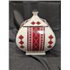 Image 1 : Ukrainian Arts Ceramic Red Cross Stitch Embroidery Lidded Jar