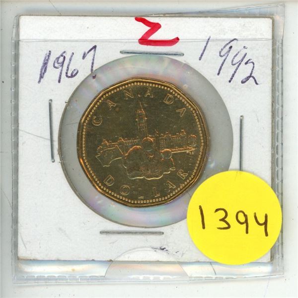 1992 Canadian One Dollar Coin.