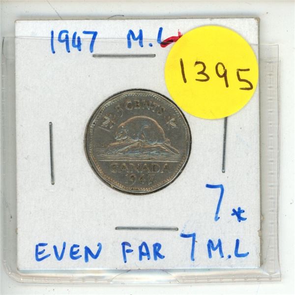 1947 Canadian Five Cent Coin.