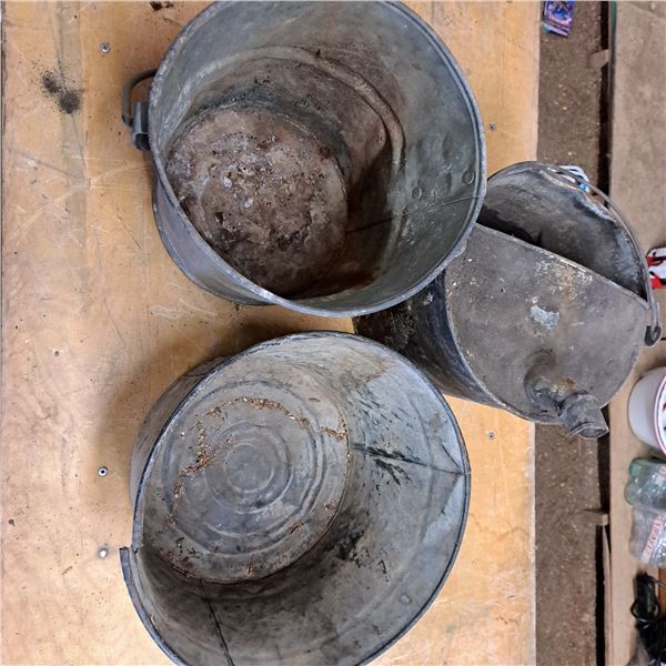 3 galvinized buckets- sizes 9" and 11" tall