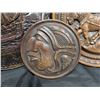 Image 3 : (3) Vintage Round Wall Decor (1) Tin (2) Wood Hand Carved