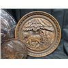 Image 4 : (3) Vintage Round Wall Decor (1) Tin (2) Wood Hand Carved