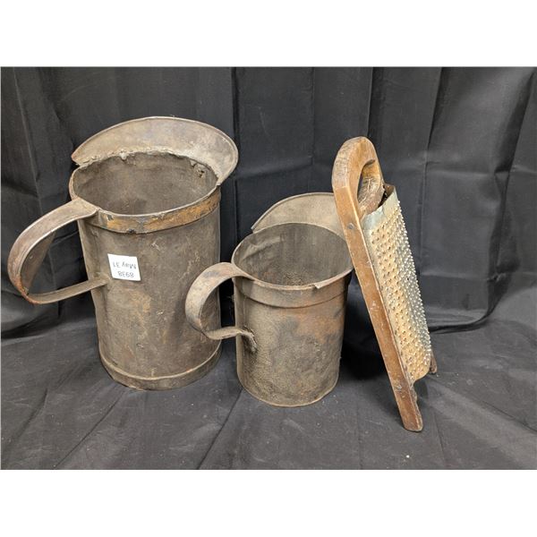 (2) Vintage Pitchers (1) Vintage Grater