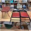 Image 1 : 2 folding chairs and small stool- size of chairs are 39"H by 20"W and stool is 17" tH