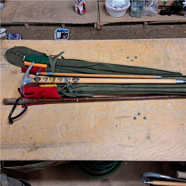 Various equipment , ice picks, flags