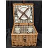 Image 1 : Traditional Picnic Basket  made of Woven Wicker (W/ Cups, Utensils, and plates) (excellent Condition