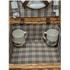 Image 3 : Traditional Picnic Basket  made of Woven Wicker (W/ Cups, Utensils, and plates) (excellent Condition