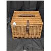 Image 4 : Traditional Picnic Basket  made of Woven Wicker (W/ Cups, Utensils, and plates) (excellent Condition
