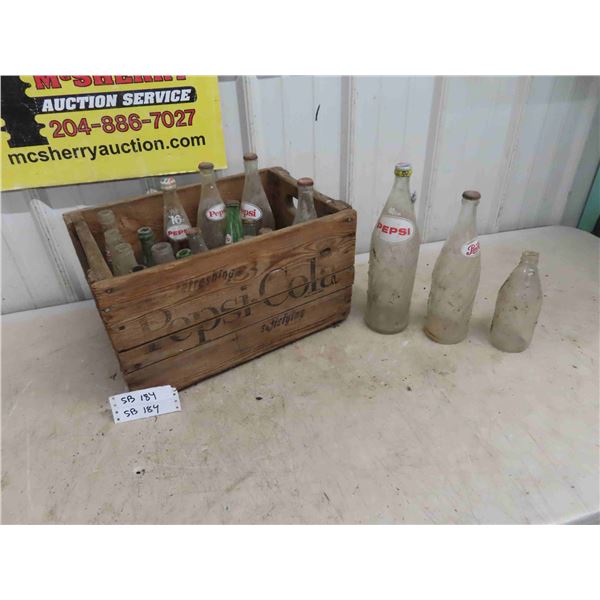 Wood Pepsi Cola Crate & 20 Bottles 