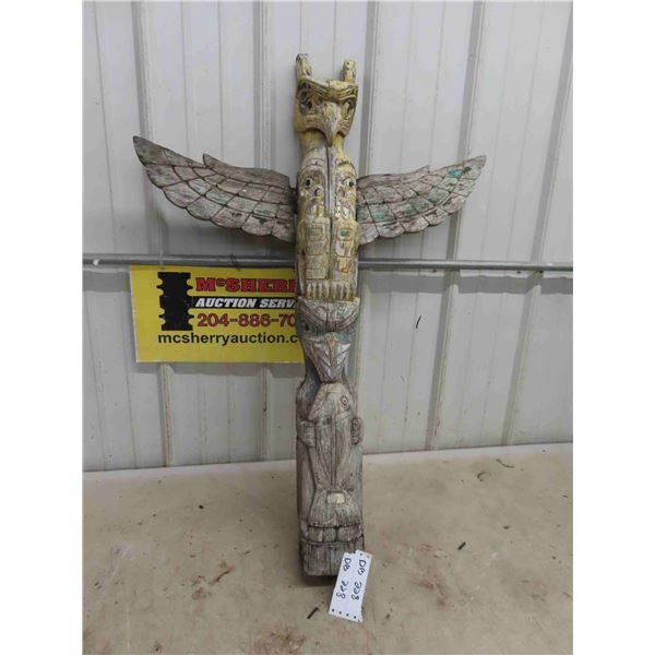 Wood Carved Totem Pole 39'' H x 29'' Wing 