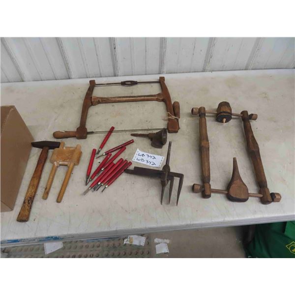 Vintage Woodworking Tools, Hammer, Gauges, Chisels, 