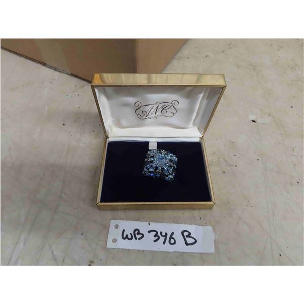 Vintage Sherman Jewelry Blue Rhinestones Brooch and 