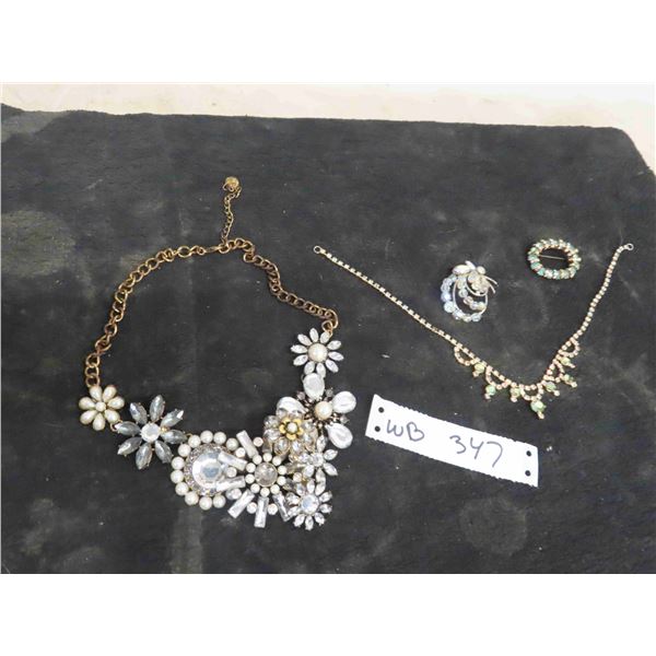 Vintage 2 Rhinestones Necklaces & 2 Rhinestone 
