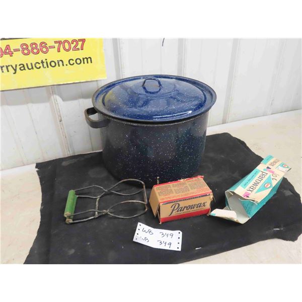 Vintage Pickling Granite Pot with Canning Wax &