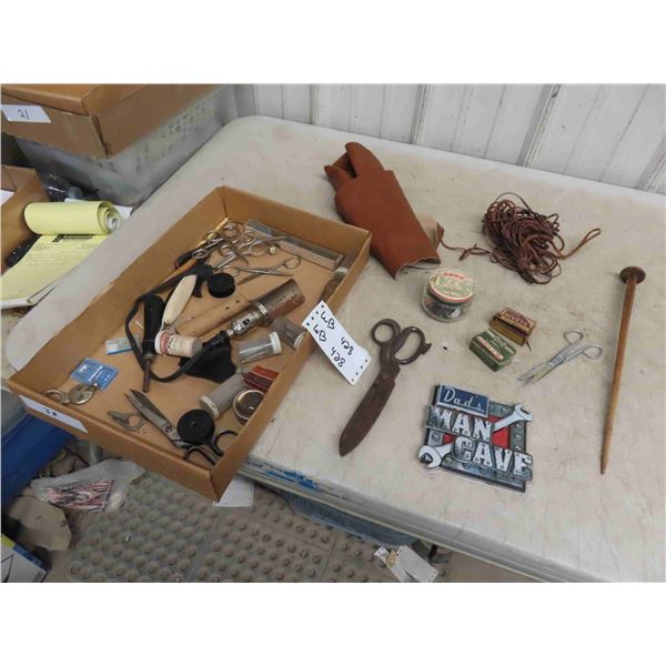 Vintage Sewing Supplies, Scissors, Magnifier Glass
