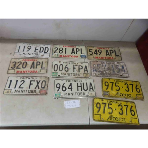 10 lisence plates 7 manitoba, 2 alberta 1 ontario 