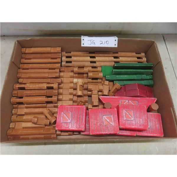 box of wooden vintage lincon logs 