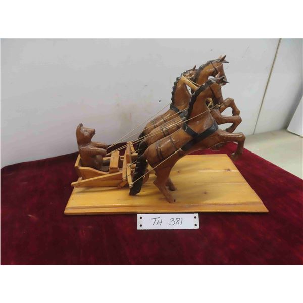 russian folkart bear driving horses on sled. 15x9x11" 